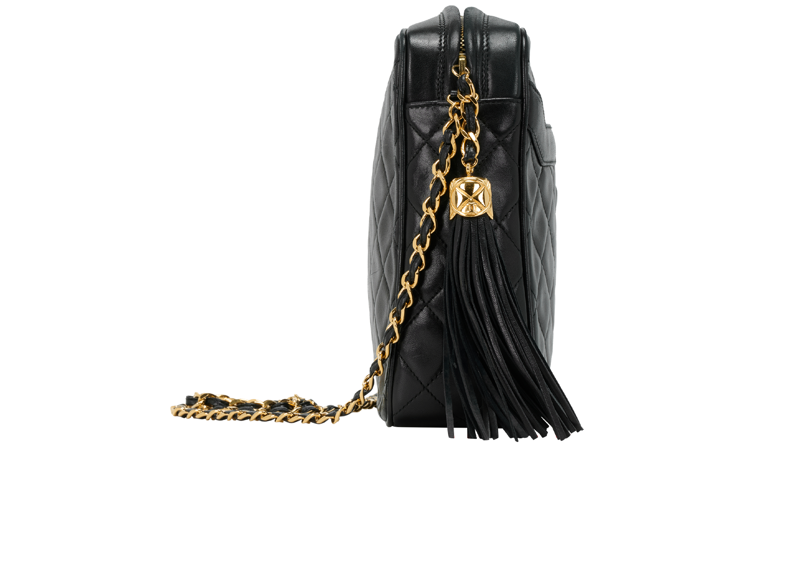Vintage Tassel Crossbody, &pound;2,500, Handbags, Black, Lambskin Leather, Side view